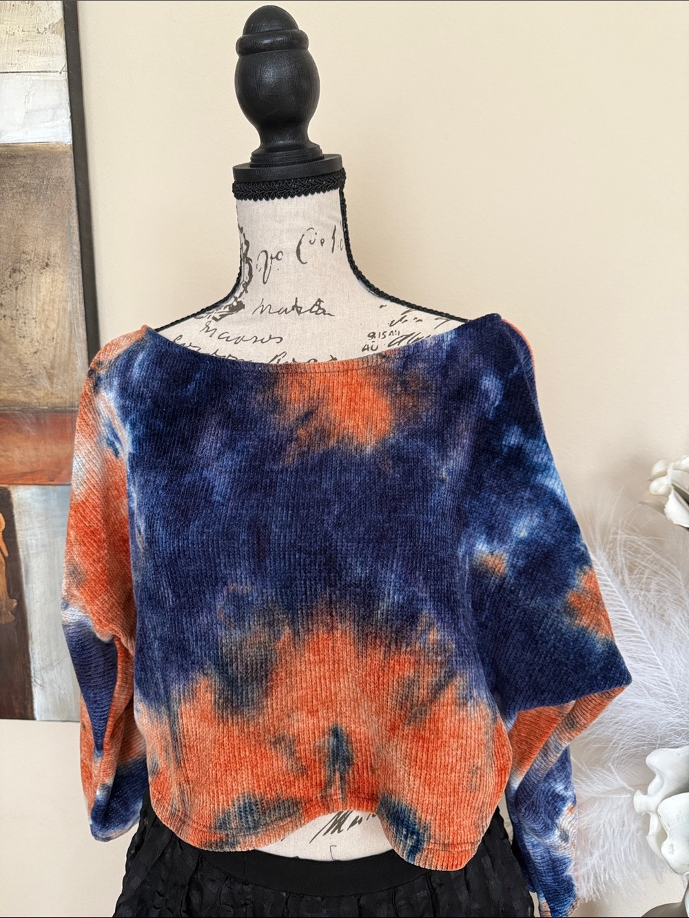 love J Navy and Orange Tie-Dye Off-the-Shoulder Sweater